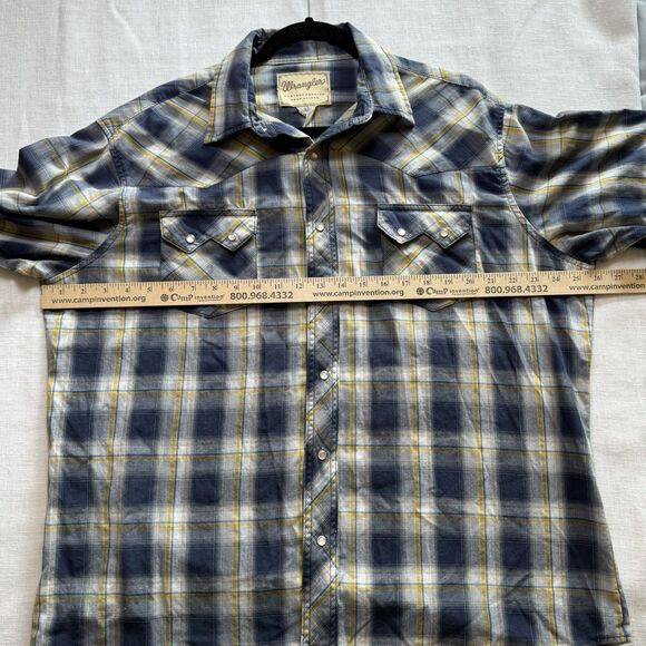 Wrangler VTG Men's Blue Long Sleeve‎ Pearl Snap Western Rodeo Button-Up - Picture 5 of 7